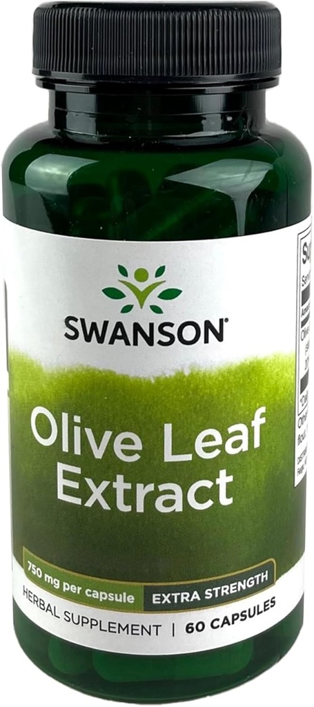 Swanson Olive Leaf Extract kapsler med 20% Oleuropein - Giver immunforsvar, fremmer hjerte-kar-system sundhed, og understøtter sundt blodtryk - (60 kapsler, 750mg hver)