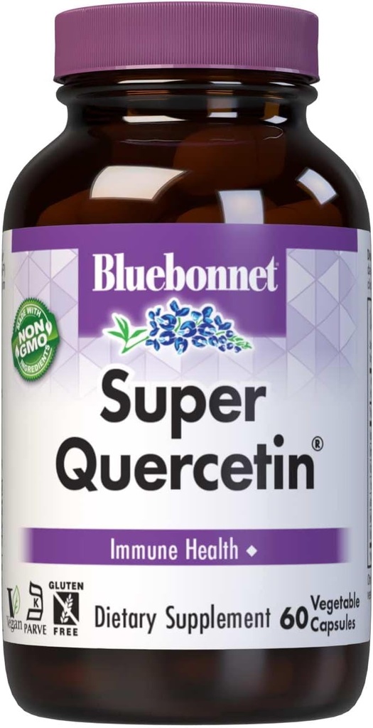 Bluebonnet Nutrition Super Quercetin Vegetabilske kapsler, C-vitamin Formel, Bedste for Sæson- og immunstøtte, Ikke GMO, Gluten Free, Soy Free, Milk Free, Kosher, 60 Vegetabilske kapsler
