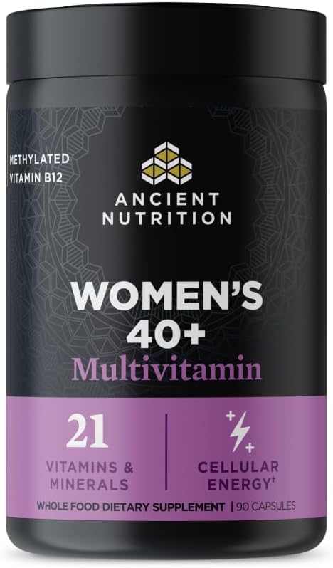 Ancient Nutrition Multivitamin til kvinder 40, Multi Vitamin og immunforsvar med D & C-vitamin, 20 Vitamin og mineraler, Stress og søvn support, understøtter ben og blod sundhed, 90 kapsler