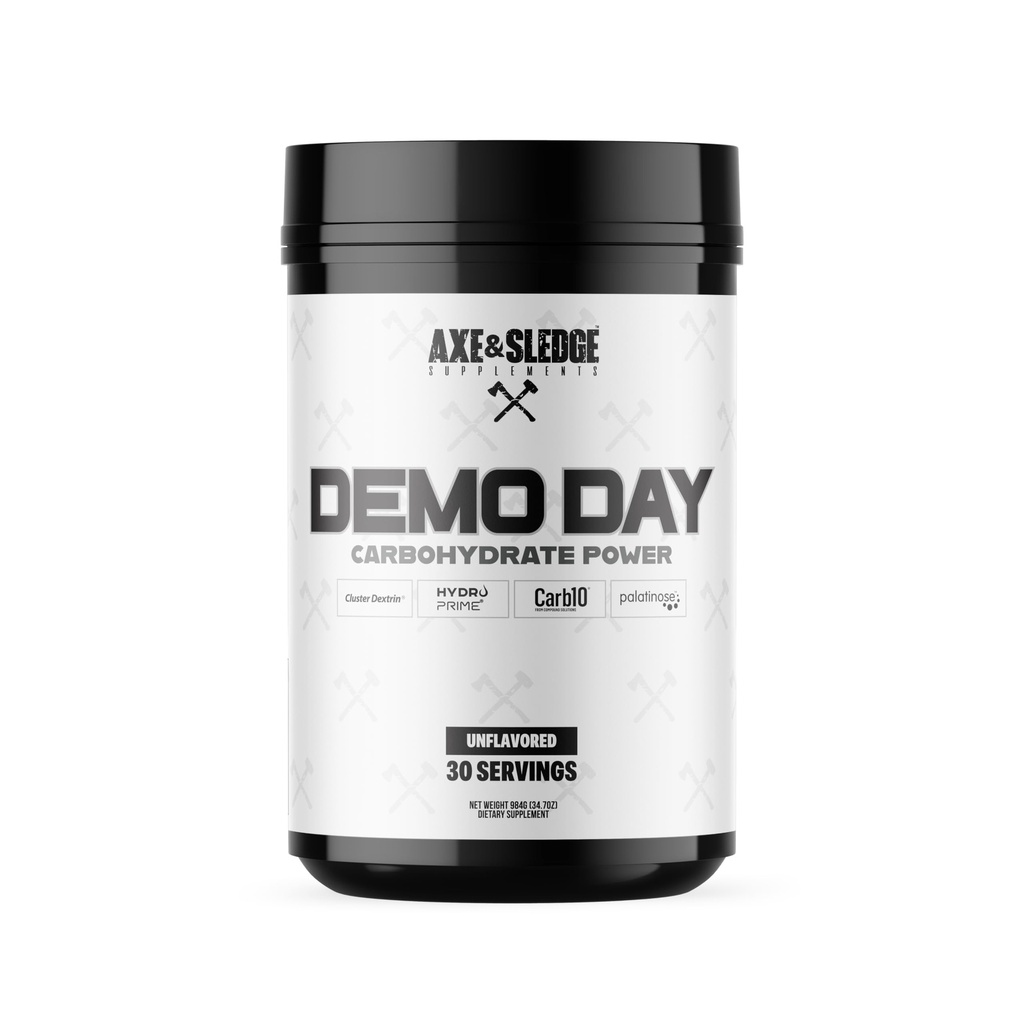 Axe & Sledge Kosttilskud Demo Day Intra-træning Kulhydrat pulver med Cluster Dextrin, Carb10, Hydromax, & Palatinose, Forbedrer ydeevne og pumper, 30 Serveringer (Unflavored)