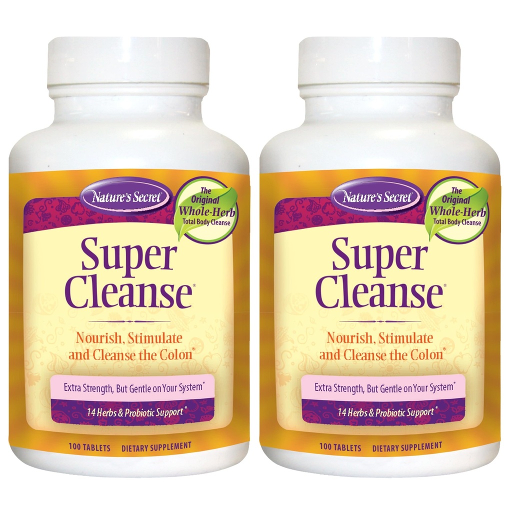 Nature 's Secret Super Cleanse Extra Strength Toxin Detox & Gentle Elimination Body Cleanse, Digestive & Colon Health Support - Stimulerende Blend af 14 urter med Probiotika - 100 tabletter (pakke med 2)