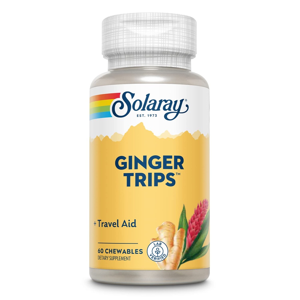 SOLARAY Ginger Trips Travel Aid Note 124; Root Extract Note 124; Sund fordøjelsesstøtte w / Honning, Stevia & Molasses