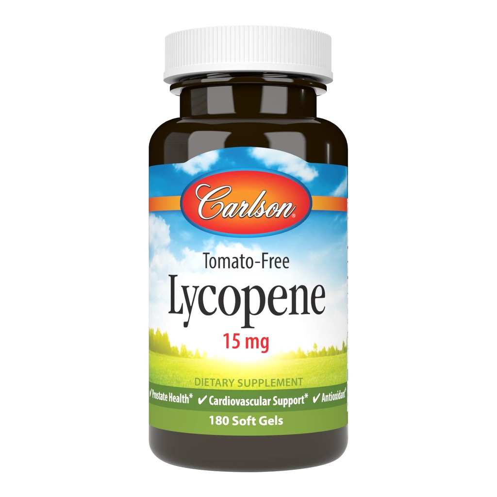 Carlson - Lycopene, 15 mg, Tomato- Free, Prostate Health & Circulations Support, Optimal Wellness, 180 Softgels
