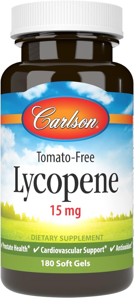 Carlson - Lycopene, 15 mg, Tomato- Free, Prostate Health & Circulations Support, Optimal Wellness, 180 Softgels