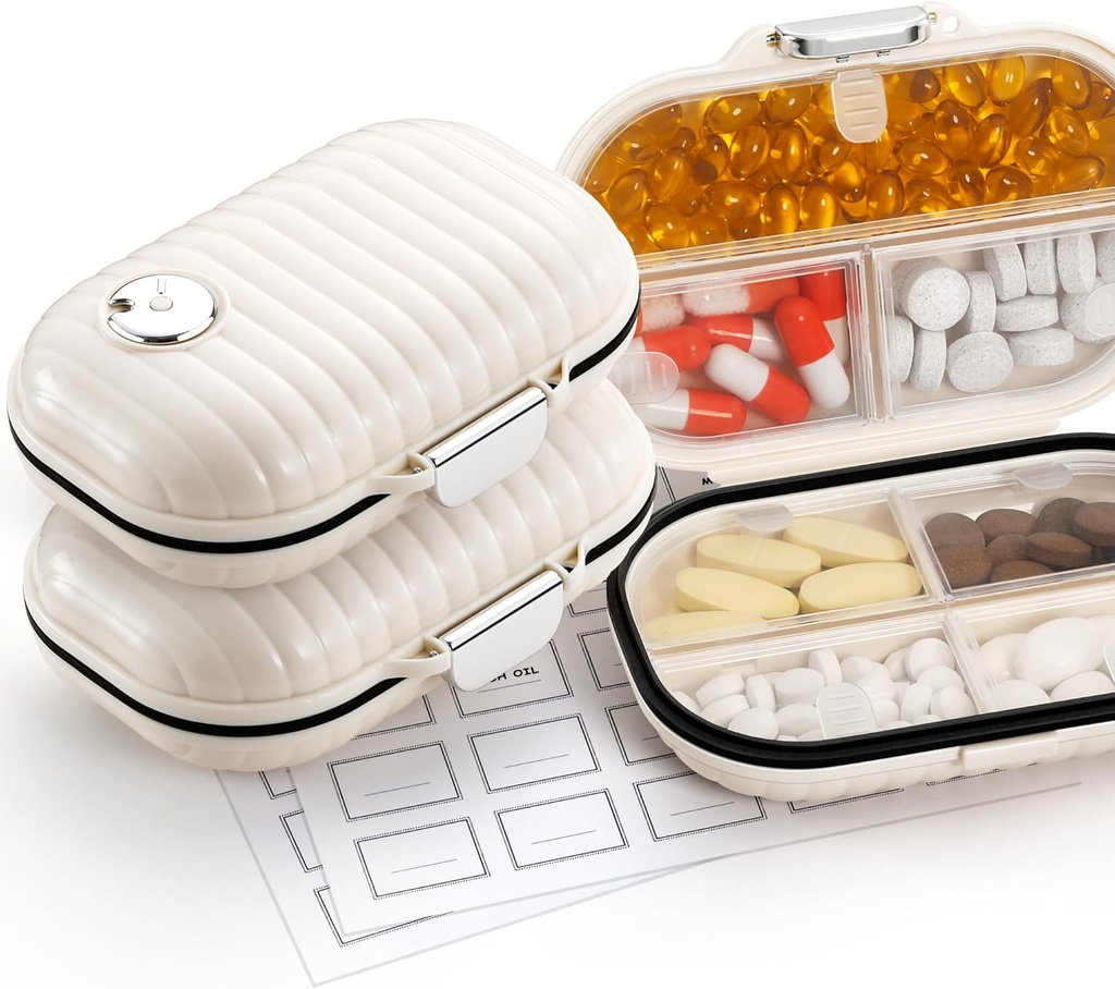 [2 Pack] Zannaki Pill sag Portable små ugentlige rejse Pill Organizer, Cute Fugt Bevis Pill Box Holder for purse, Daily Mini Pocket Pharmacy Medicine Container for Vitamin, Fish Oil, tillæg