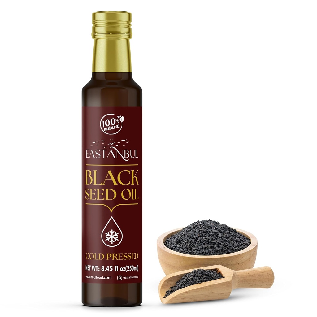 Eastanbul Cold Pressed Black Seed Oil, 8.45 Fl Oz, Premium Black Seed Oil Liquid, 100% Tyrkisk Pure Blackseed, AKA Aceite De Semilla Negra, Kalonji, Nigella, Natural, Vegan