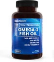 Bioemblem Omega-3 Fish Oil 2000mg - Lille størrelse Softgels, High Absorption Form, Sustainable - 1400mg EPA & DHA Plus D3- vitamin, non- GMO, Heart, Joint, & Brain Health Fish Oil Supplement, 120 Ct