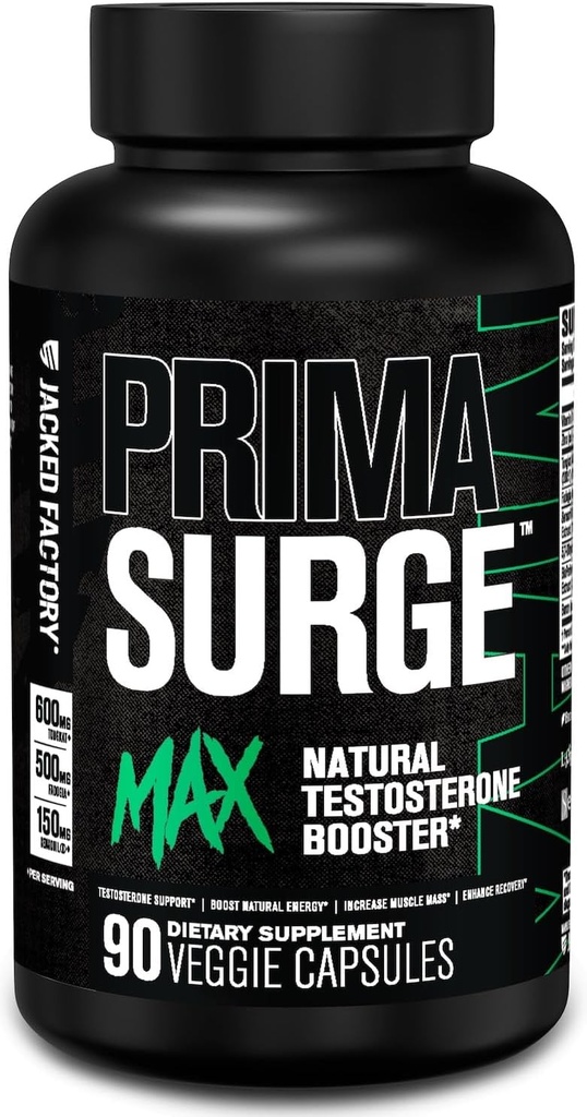 Jacked Factory Primasury Max Testosteron Booster for mænd - Natural Testosteron tillæg med Tongkat Ali, Fadogia Agrestis & Sensoril Ashwagandha - Test Booster for muskelmasse - 90 Greve