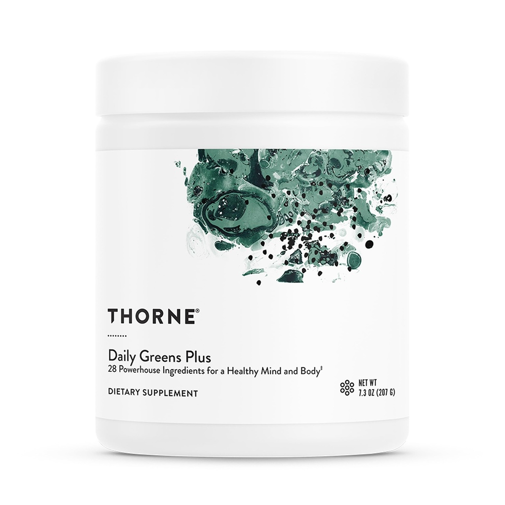 THORNE - Daily Green Plus - Omfattende Green Powder med Matcha, Spirulina, Moringa og Adaptogen, Mushroom og Antioxidant Blandinger - Forfriskning, Mint Flavor 7.2 Oz - 30 Serveringer