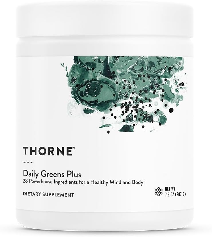 THORNE - Daily Green Plus - Omfattende Green Powder med Matcha, Spirulina, Moringa og Adaptogen, Mushroom og Antioxidant Blandinger - Forfriskning, Mint Flavor 7.2 Oz - 30 Serveringer