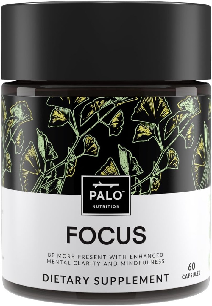 PALO FOCUS Brain Booster Natural Supplement Nootrop for Memory, Focus, Learning, Reall, Opmærksomhed og kognition - Ginkgo Biloba, Bacopa, Gotu Kola, Ashwagandha,, Mucuna 60 kapsler