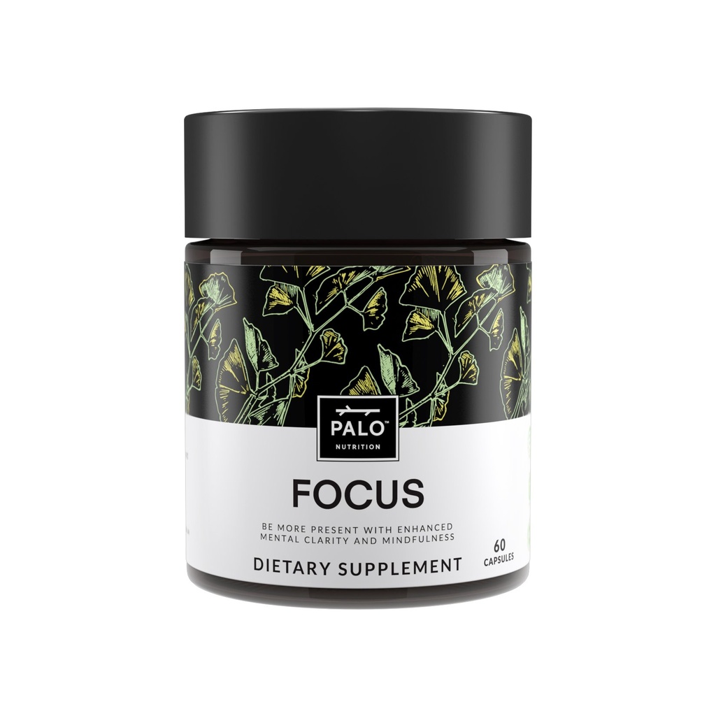 PALO FOCUS Brain Booster Natural Supplement Nootrop for Memory, Focus, Learning, Reall, Opmærksomhed og kognition - Ginkgo Biloba, Bacopa, Gotu Kola, Ashwagandha,, Mucuna 60 kapsler