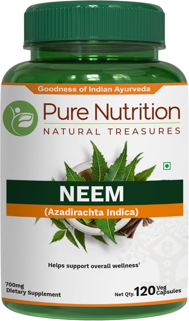 Pure Nutrition Neem Capsules 700mg. (Tilsvarende med 2600mg Neem Leaf Powder og Bark Powder) Non gmo