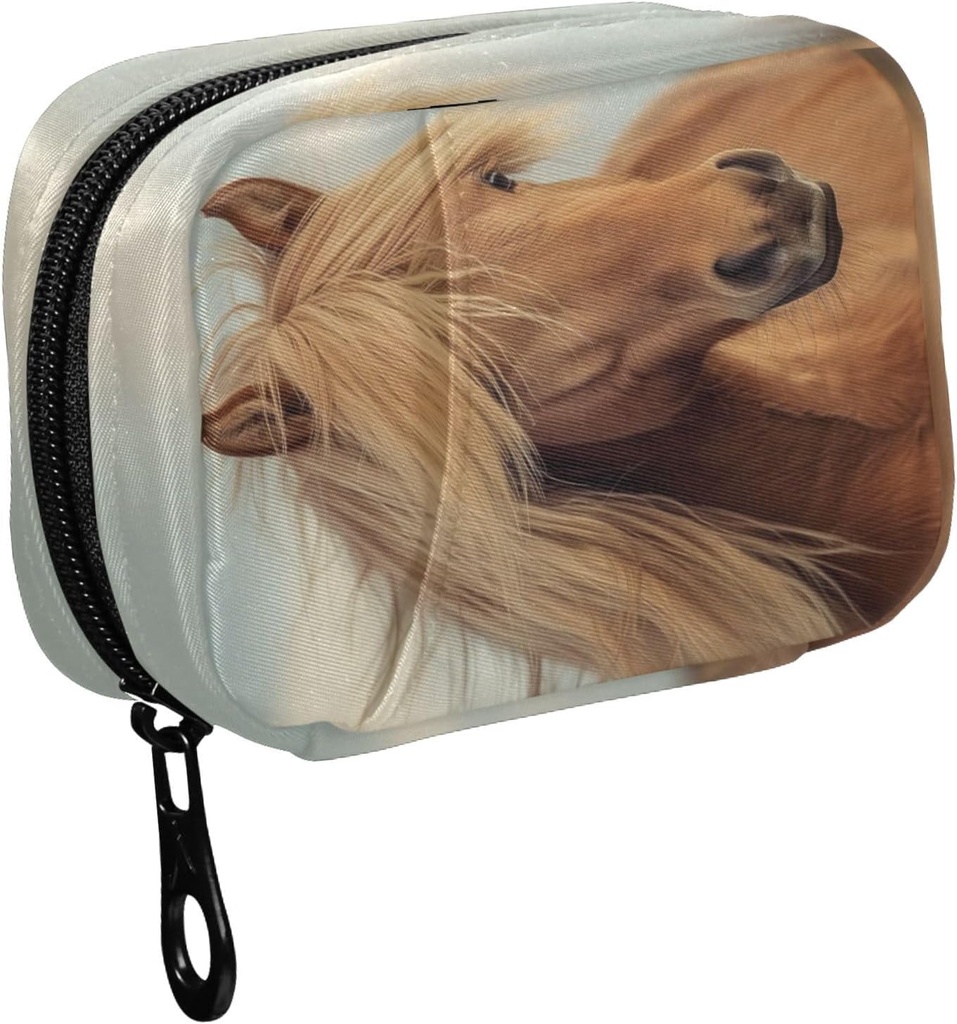Fustylead Smukke Brun Horse med lang mande Pill Organizer sag med lynlås 2 gange en dag for vitamin og supplement, 7 dages rejse Organizer Medicin sag