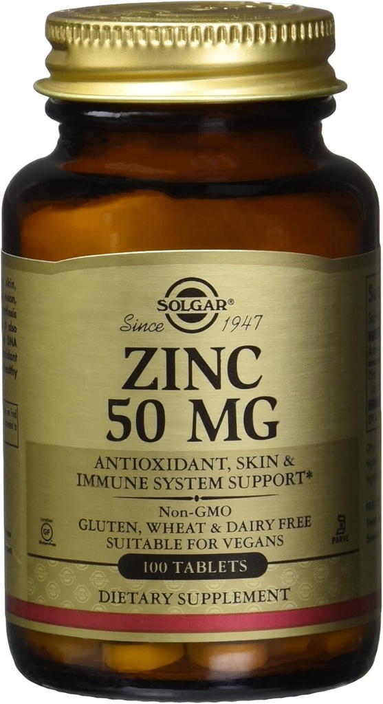 Solgar Zink 50 Mg, 100 tabletter - Zink til sund hud, immunsystem og antioxidant Support- 100 Servering, 100 greve (pakke med 12)