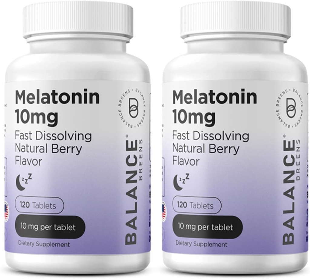 Balancebreens Melatonin 10mg Fast- Opløs, 120 tabletter - Natural Sleep Aid for Restful Nights, Drug- Free Support for Afslapning og Tranquility