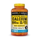 MASON NATURAL Calcium 500 mg (Oyster Shell) med D3- vitamin til at understøtte normal knoglen- og muskelfunktion, 250 tabletter