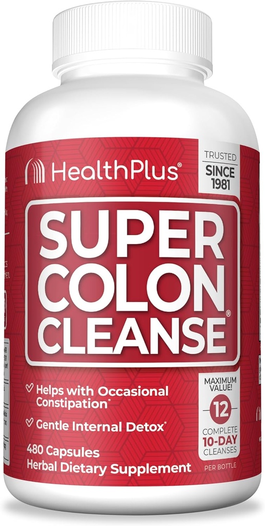 Sundhed Plus Super Colon Cleanse 120 dag levering af Gentle Gut Cleanse Detox, Psyllium Husk, Probiotika til Forstoppelse Relief & fordøjelsesstøtte, 480 kapsler