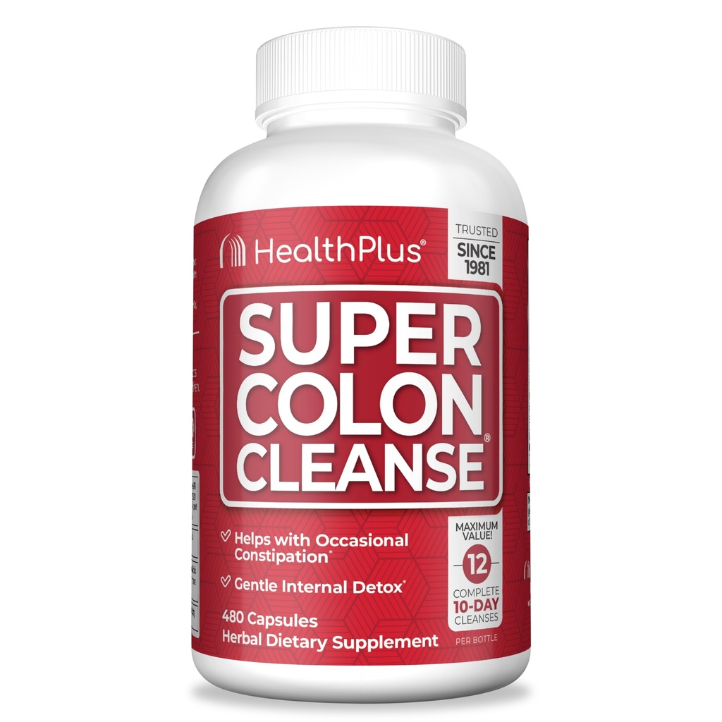 Sundhed Plus Super Colon Cleanse 120 dag levering af Gentle Gut Cleanse Detox, Psyllium Husk, Probiotika til Forstoppelse Relief & fordøjelsesstøtte, 480 kapsler