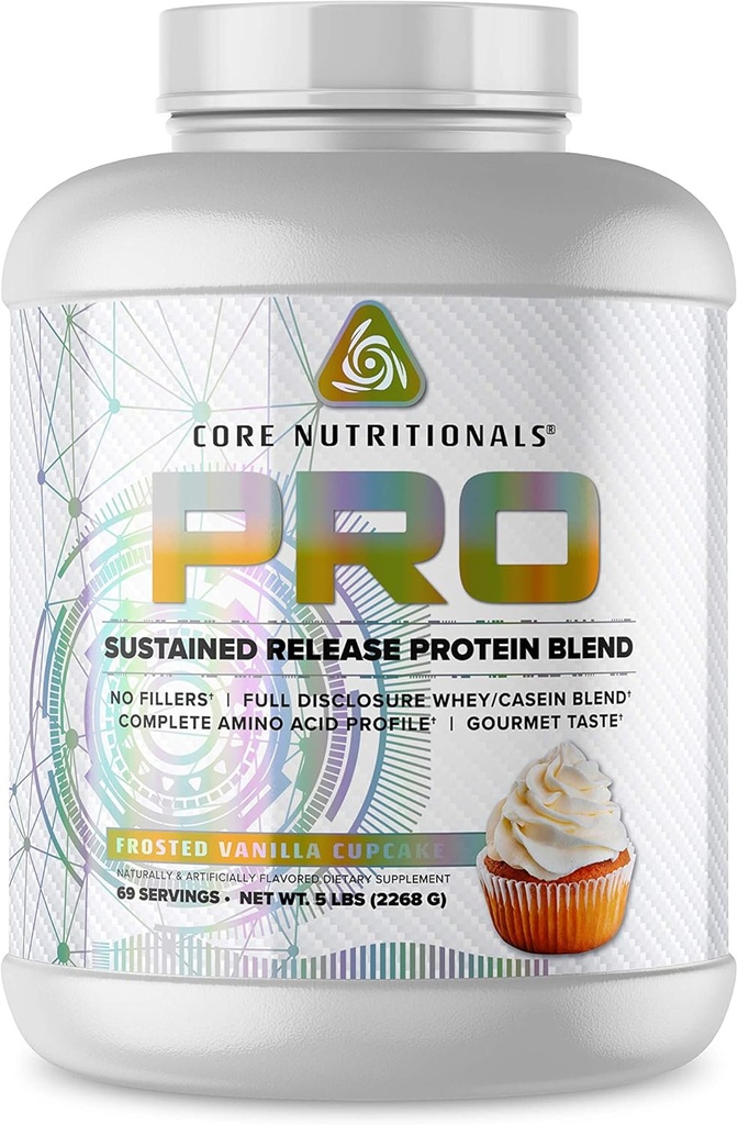 Core Nutritionals Pro Vedvarende frigivelse Protein Blend, fordøjelig Enzyme Blend, 25G Protein, 2G Carb, 69 Servering (Frosted Vanilla Cupcake)