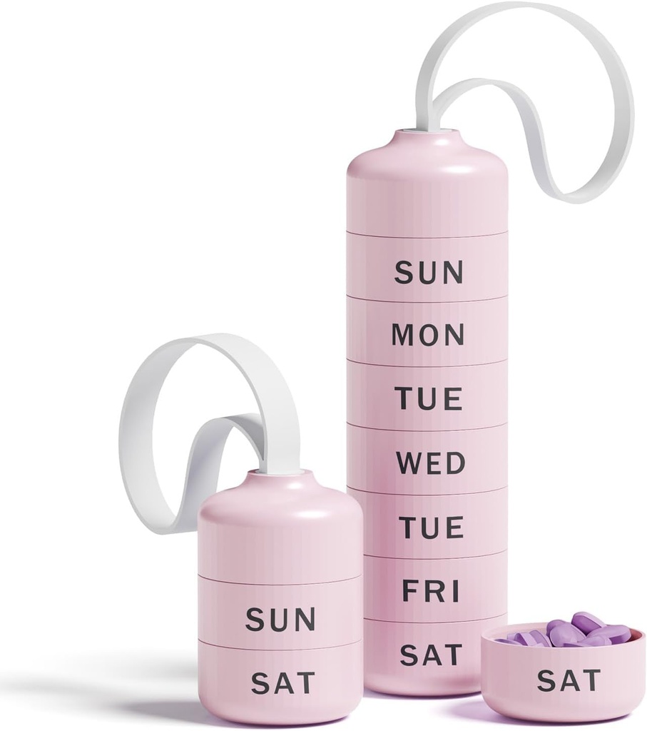 Cute Pill Organizer med 7 store afdelinger, Beitfe Weekly Pill Box for Travel, Cute Daily Pill Case 7 Dag, med 7 store stablede afdelinger, Pill Holder for Vitamin Supplement Medicin (Pink)