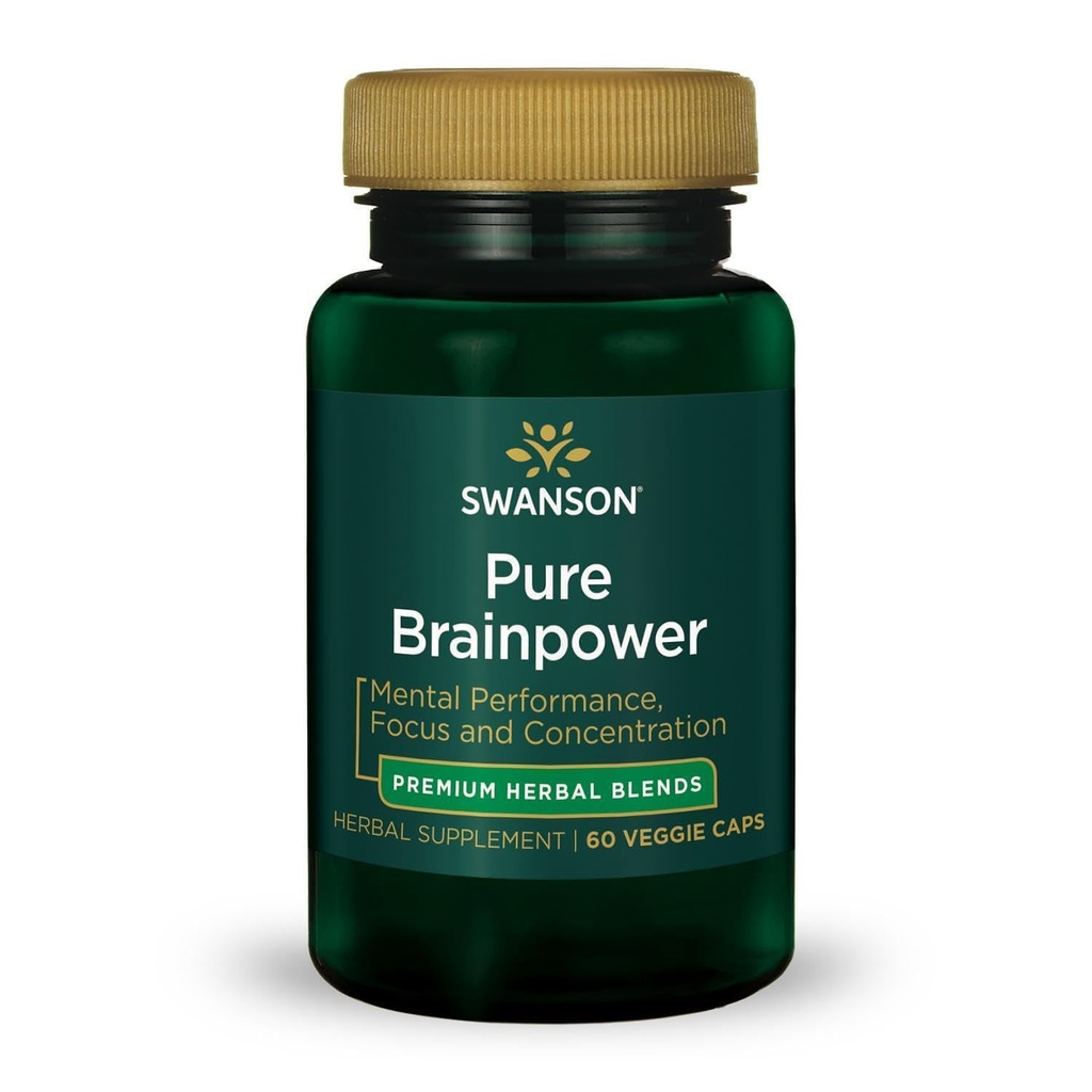 Swanson Pure Brainpower Brain Health Cognitive Memory Focus Support Brain- Derived Neurotrophic Factor (BDNF) Herbal Supplement (Ginkgo Biloba, Bacopa Monnieri) 60 Veggie Kapsler (Veg Caps) Vegan