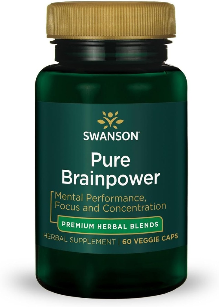 Swanson Pure Brainpower Brain Health Cognitive Memory Focus Support Brain-Derived Neurotrophic Factor (BDNF) Herbal Supplement (Ginkgo Biloba, Bacopa Monnieri) 60 Veggie Capsules (Veg Caps) Vegan