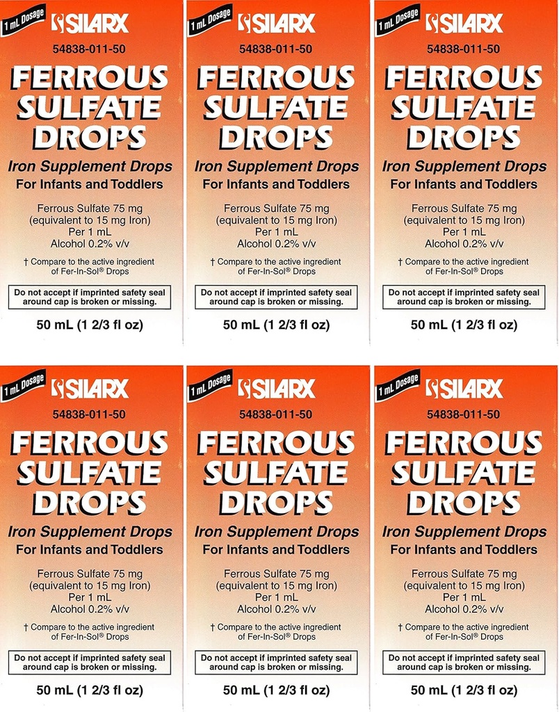 Ferroholdige dråber Jerntilskud Pebermynte Flavor Generisk for Enfamil Fer- In- Sol jerntilskud Dryps til spædbørn, Toddlers & børn Måling Dropper Inkluderet 50 ml per flaske pakke med 6