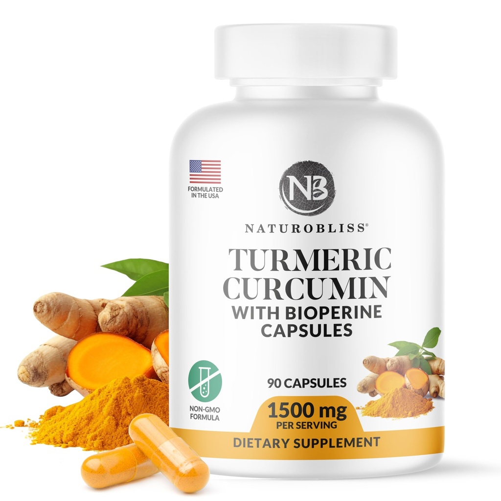 NaturoBliss Gurkemeje med BioPerine 1500mg - Non GMO - Gluten Free - 90 kapsler