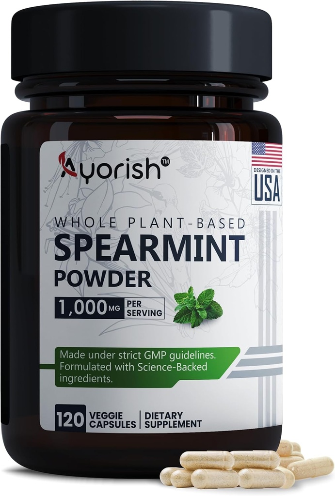 Spearmint kapsler 1000mg - Spearmint blade til Gut Cleanse & fordøjelsesstøtte - Mentha Spicata supplement - Ikke GMO, Gluten Free - 120 tællinger