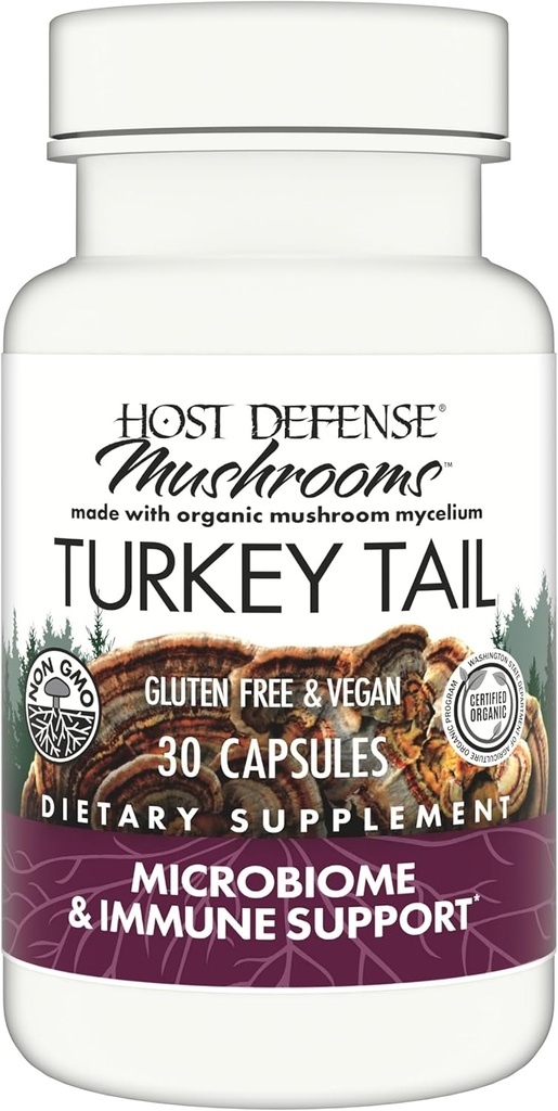 Værtsforsvar Tyrkiet Tail kapsler - fordøjelig sundhed & immunforsvar Support - Mushroom supplement til Gastrointestinal & Gut Microbiome Support - 30 Kapsler (15 Servere) *