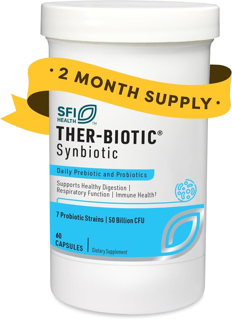 SFI Health Klaire Labs Ther- Biotic Synbiotic Prebiotics & Probiotics for Women & Men - Daglig Probiotisk med lav FODMAP Prebiotic - Gut, immunforsvar, luftveje og fordøjelsessygdomme (60 kapsler)