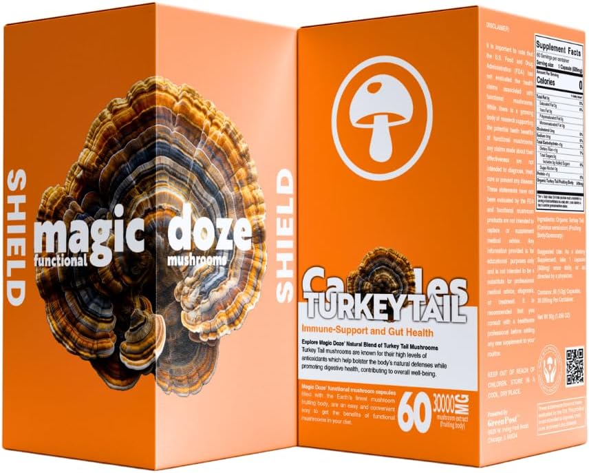 Magic Doze ™ Tyrkiet Tail Mushroom kapsler - 60 kapsler til immunforsvar & fordøjelsessygdomme