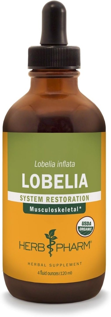 Herb Pharm Certified Organic Lobelia Liquid Extract til støtte for bevægeapparatet - 4 Ounce
