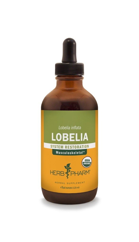 Herb Pharm Certified Organic Lobelia Liquid Extract til støtte for bevægeapparatet - 4 Ounce