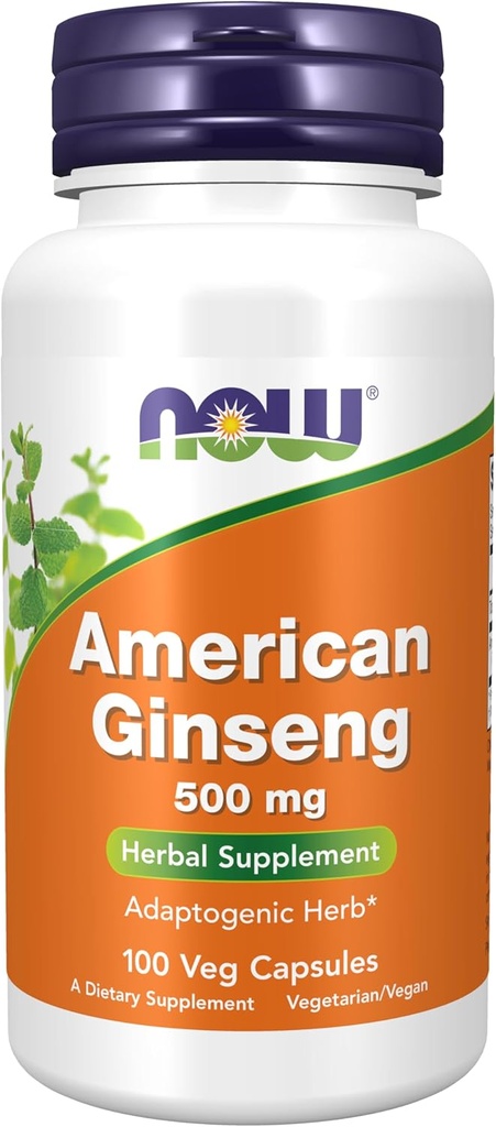 Now Foods Supplements, American Ginseng (Panax quinquefolius) 500 mg, Herbal Supplement, 100 Veg kapsler