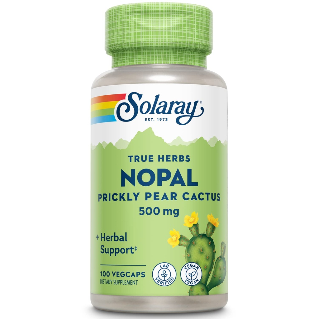 SOLARAY Nopal Prickly Pære Cactus 500 mg, med naturligt occurering kostfibre, antioxidanter, carotenoider og andre næringsstoffer, Vegan, 60 dages penge tilbage garanti, 100 Servere, 100 VegCaps