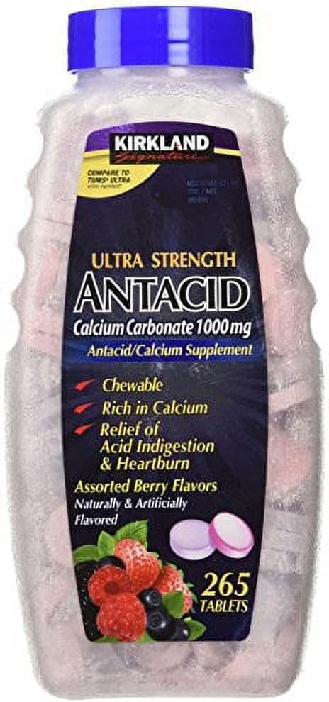 Kirkland Signature Ultra Strength Antacida Calcium Carbonat 1000 MG Assorted Berry Flavors (265 tabletter)