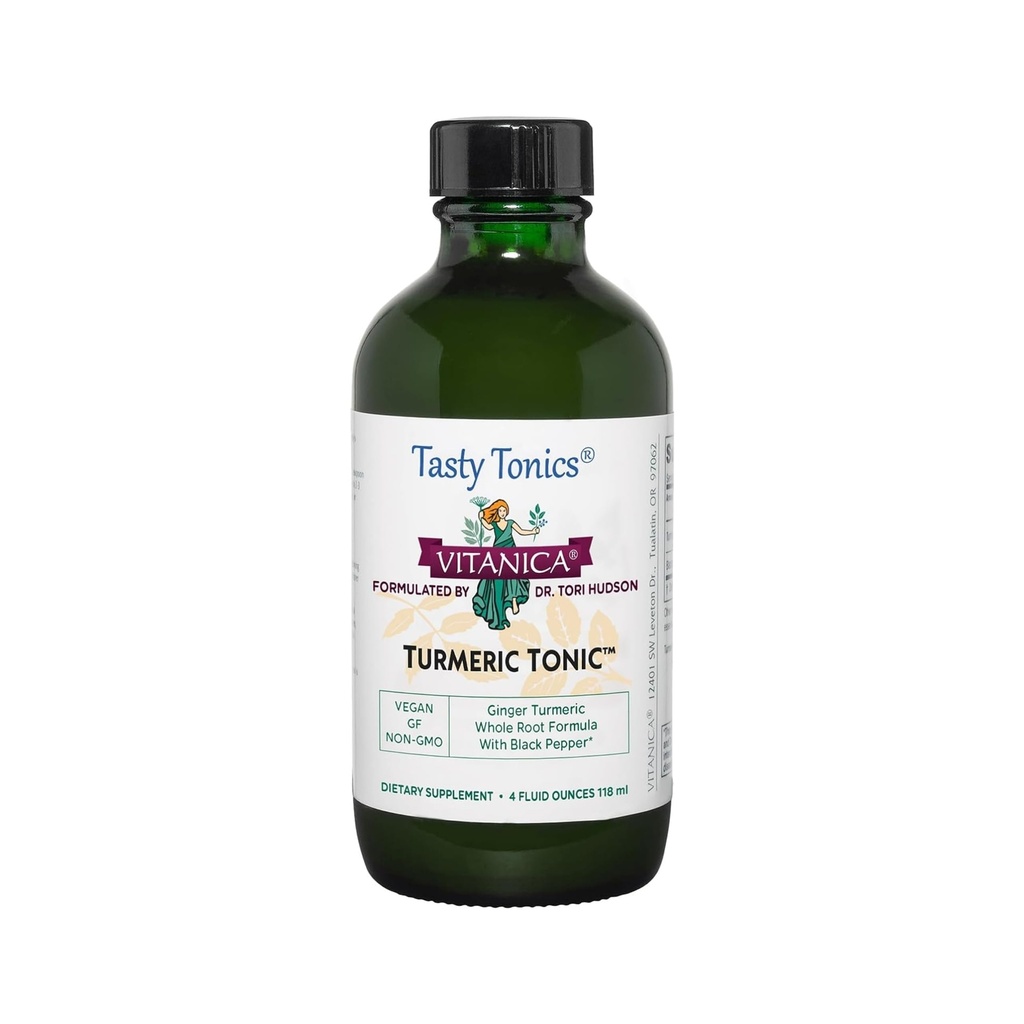 Vitanica, gurkemeje, ikke-GMO Flydende gurkemeje Supplement 1000 mg, med sort peber og ingefær, antioxidant, Vegan, Gluten Free, 4 Ounce