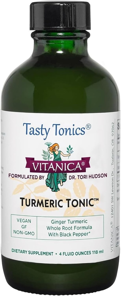 Vitanica, gurkemeje, ikke-GMO Flydende gurkemeje Supplement 1000 mg, med sort peber og ingefær, antioxidant, Vegan, Gluten Free, 4 Ounce