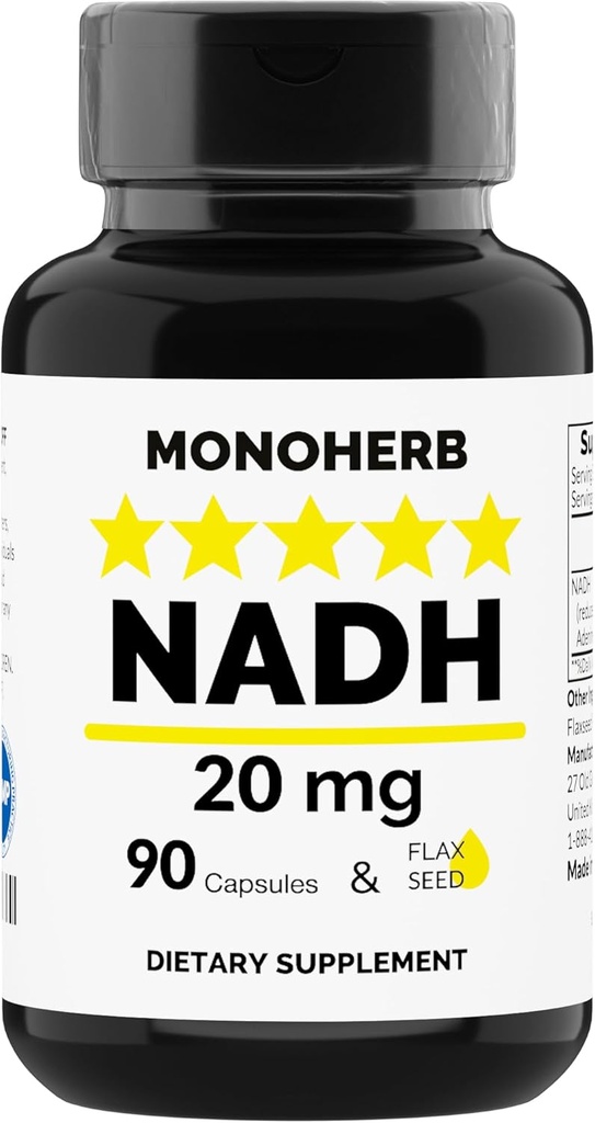 MONOHERB NADH 20 mg - 90 Vegetariske kapsler - Reduceret Nicotinamid Adenine Dinucleotid supplement