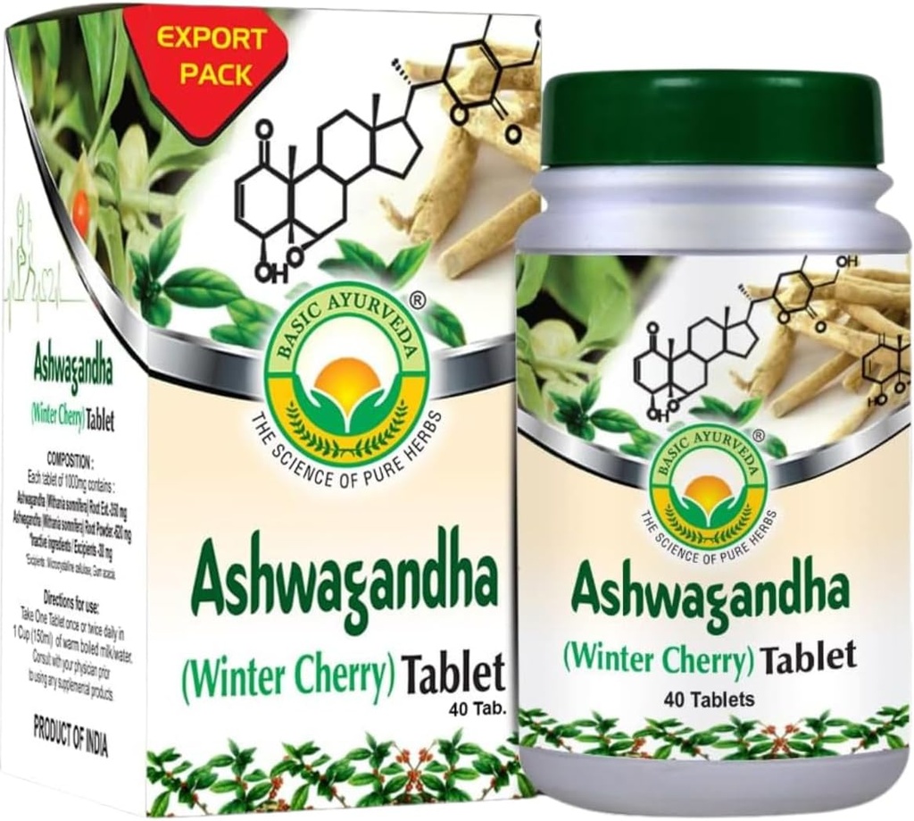 BASIC AYURVEDA Ashwagandha Tablets - 1000mg Beeg 124; Winter Cherry Herbal Support 124; Plantbaserede Formel for daglige Routine Beeg 124; Natural Root Extract for Mænd & Kvinder
