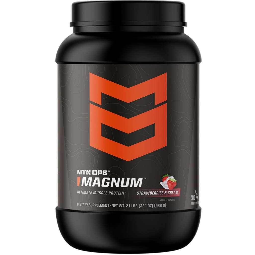 MTN OPS Magnum Strawberry Protein Powder, 23g of Whey Isolate Protein & Milk Protein with BCAA, Zero Sugar & Gluten Free, Strawberries & Cream, 30- Serving Tub