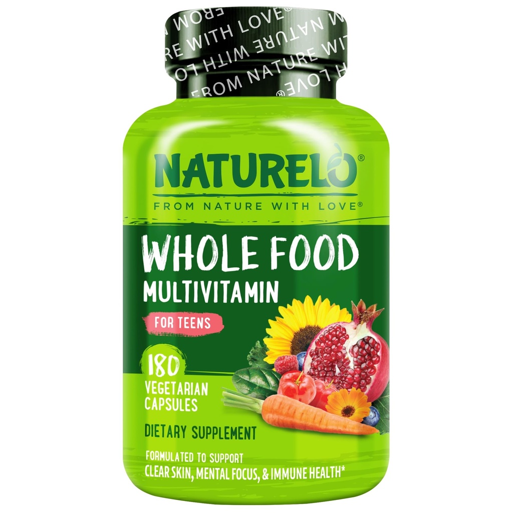 NATURELO Teen Multivitamin - Hel mad Multivitamin - med mineraler til Teenage drenge & piger - supplement til aktive børn - non-GMO - Vegan & Vegetar - 180 kapsler