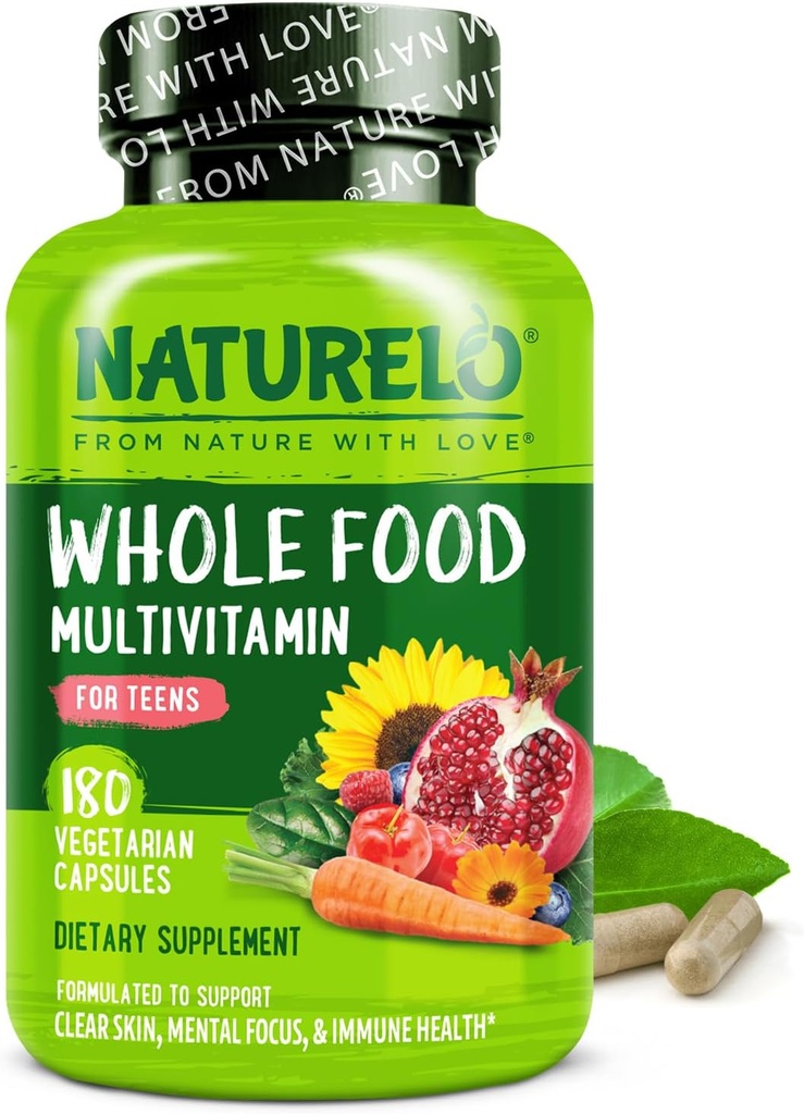 NATURELO Teen Multivitamin - Hel mad Multivitamin - med mineraler til Teenage drenge & piger - supplement til aktive børn - non-GMO - Vegan & Vegetar - 180 kapsler