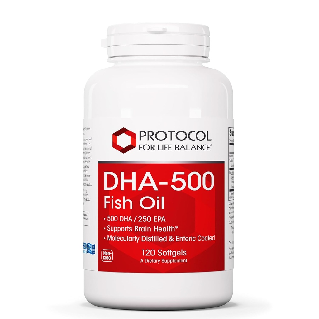 PROTOKOL FOR LIV BALANCE DHA- 500 - DHA 500mg & EPA 250mg - Fish Oil Supplement - Brain Health & Support - Easy fordøjelse - Non- GMO & halal - 120 Softgels