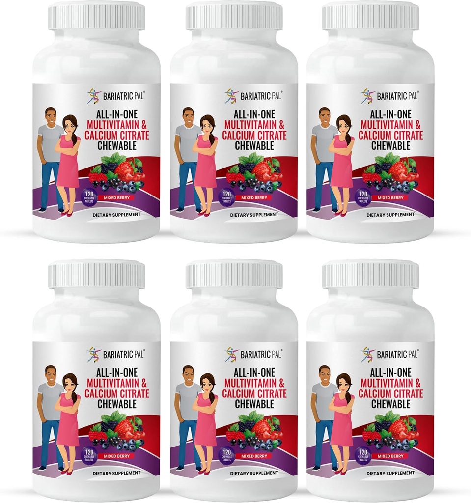 BariatricPal "All- in- ONE Chewable Multivitamin med Calcium Citrate & Iron - blandet berry (180-dages forsyning)