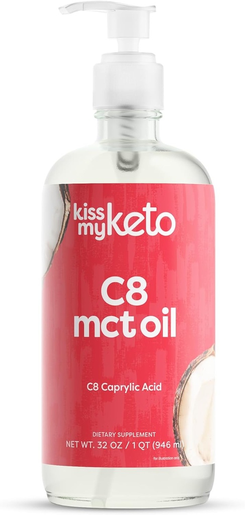 Kiss My Keto MCT Oil C8 - 32 oz Pure C8 MCT Oil Keto Fuel - Flaske med pumpe - High Octane Captac Acid - Keto Pure MCT CoconutOil Brain Fuel - flydende kokos MCTOil Pure
