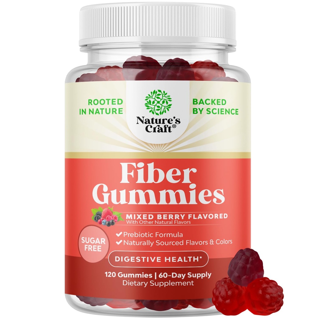 Fibergummier til voksne - Chicory Root supplement med Prebiotic Support til Gut & fordøjelsessygdomme - Opløselige fordøjelseskapsler til mave forordning & immunforsvar - Sukker Free & Vegan - 120 Tæl