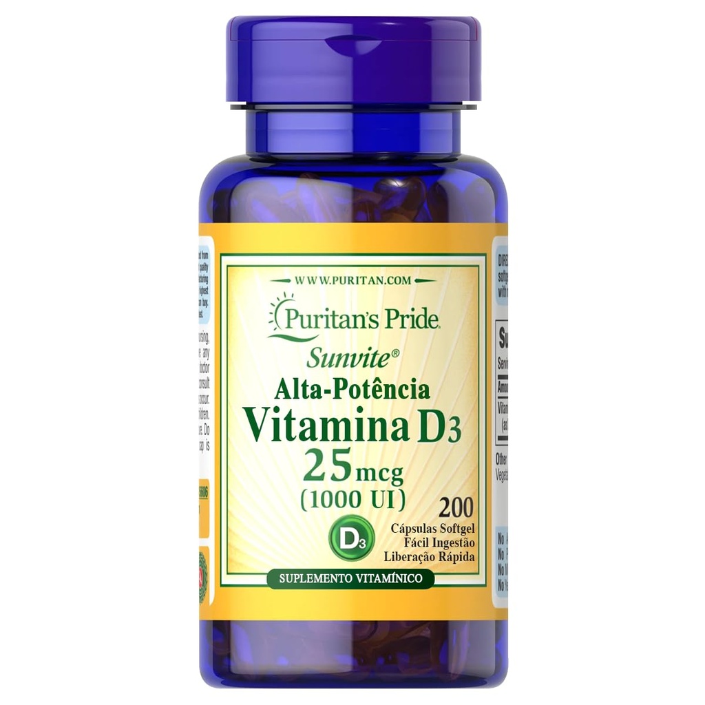 Puritans Pride High- Potency D3 1000 IE, 200 Softgels